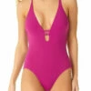 Cole Of California - Mesh Cross Back Plunge Maillot One Piece -SWIMSUITS DIRECT Sales 19co40701 berry 370 v1 current front 5