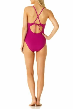 Cole Of California - Mesh Cross Back Plunge Maillot One Piece -SWIMSUITS DIRECT Sales 19co40701 berry 394 v1 current 5