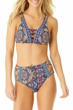 Cole Of California - Medallion Lace Up High Neck Top