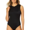 Catalina - Ribbed High Neck Wide Shoulder One Piece Swimsuit -SWIMSUITS DIRECT Sales 22CA03602 NOIRRIB 702 1