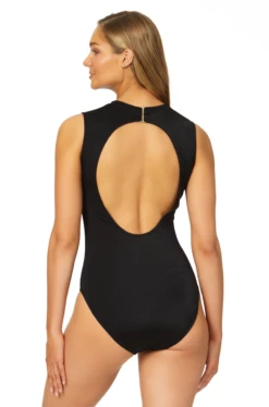 Catalina - Ribbed High Neck Wide Shoulder One Piece Swimsuit -SWIMSUITS DIRECT Sales 22CA03602 NOIRRIB 731 1