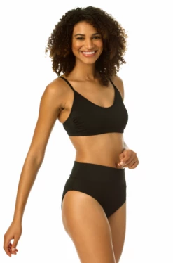 Catalina - Ribbed Scoop Bralette Bikini Top -SWIMSUITS DIRECT Sales 22CA12802 BLACKRIB ALT2 FRONT