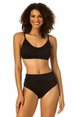 Catalina - Ribbed Scoop Bralette Bikini Top -SWIMSUITS DIRECT Sales 22CA12802 BLACKRIB FRONT FRONT