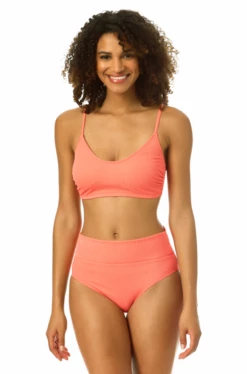 Catalina - Ribbed Scoop Bralette Bikini Top -SWIMSUITS DIRECT Sales 22CA12802 CORALBRZ FRONT FRONT