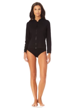 Anne Cole - Women's Long Sleeve Zip Front Rash Guard Top -SWIMSUITS DIRECT Sales 22MC54401 BLK 233