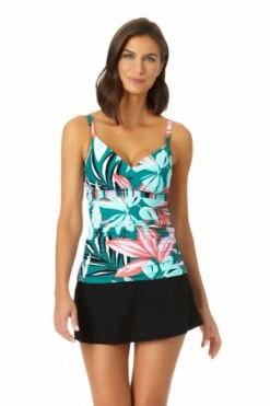 Front Page 56 Anne Cole - Surplice Hidden Underwire Tankini Swim Top