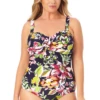 Anne Cole Plus - Twist Front Shirred One Piece Swimsuit -SWIMSUITS DIRECT Sales 22PO00561 MULT 1671 FRONT