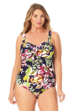 Anne Cole Plus - Twist Front Shirred One Piece Swimsuit