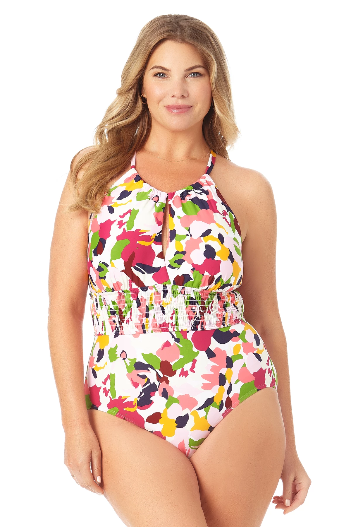 Anne Cole Plus - High Neck Smocked One Piece Swimsuit 3 Anne Cole Plus - High Neck Smocked One Piece Swimsuit