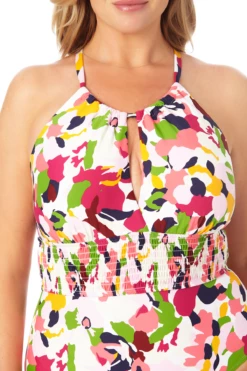 Anne Cole Plus - High Neck Smocked One Piece Swimsuit 11 Anne Cole Plus - High Neck Smocked One Piece Swimsuit -SWIMSUITS DIRECT Sales 22PO05263 MULT 049