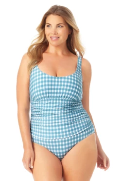 Anne Cole Plus - Scoop Neck Shirred One Piece Swimsuit