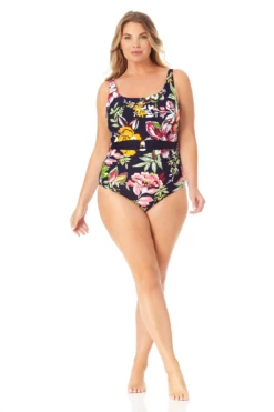 Anne Cole Plus - Ring Belt Scoop One Piece Swimsuit 8 Anne Cole Plus - Ring Belt Scoop One Piece Swimsuit -SWIMSUITS DIRECT Sales 22PO06961 MULT 1746