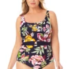 Anne Cole Plus - Ring Belt Scoop One Piece Swimsuit 1 Anne Cole Plus - Ring Belt Scoop One Piece Swimsuit -SWIMSUITS DIRECT Sales 22PO06961 MULT 1746 FRONT