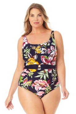 Anne Cole Plus - Ring Belt Scoop One Piece Swimsuit