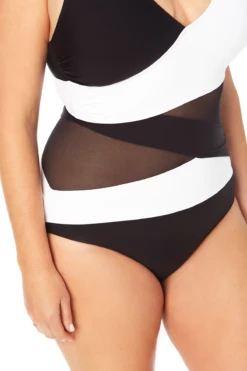 Anne Cole Plus - Mesh V Neck One Piece Swimsuit 11 Anne Cole Plus - Mesh V Neck One Piece Swimsuit -SWIMSUITS DIRECT Sales 22PO07401 BKWH 130