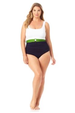 Anne Cole Plus - Belted Scoop Neck One Piece Swimsuit -SWIMSUITS DIRECT Sales 22PO07701 NVCB 1973