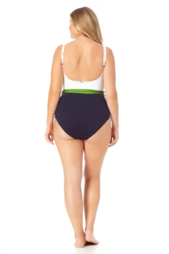Anne Cole Plus - Belted Scoop Neck One Piece Swimsuit -SWIMSUITS DIRECT Sales 22PO07701 NVCB 2002