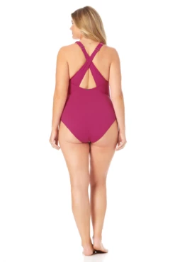 Anne Cole Plus - V Neck Cross Back One Piece -SWIMSUITS DIRECT Sales 22PO09101 BERR 675