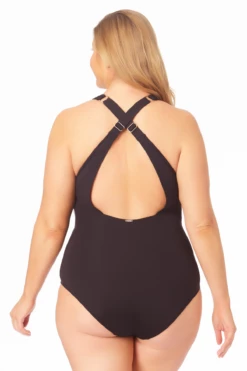 Anne Cole Plus - V Neck Cross Back One Piece -SWIMSUITS DIRECT Sales 22PO09101 BLK 026 BACK
