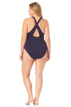 Anne Cole Plus - V Neck Cross Back One Piece -SWIMSUITS DIRECT Sales 22PO09101 NAVY 1048