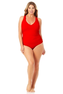 Anne Cole Plus - V Neck Cross Back One Piece -SWIMSUITS DIRECT Sales 22PO09101 TRPRD 929