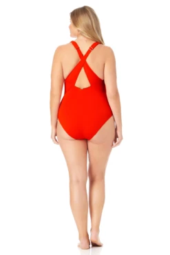 Anne Cole Plus - V Neck Cross Back One Piece -SWIMSUITS DIRECT Sales 22PO09101 TRPRD 933