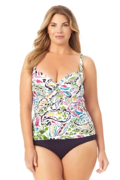 Anne Cole Plus - Retro Twist Front Underwire Tankini Swim Top