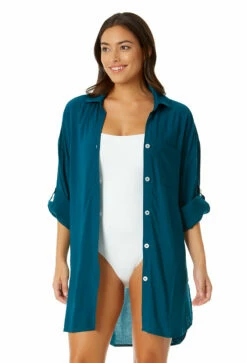 Anne Cole - Women's Button Down Shirt Swimsuit Cover Up -SWIMSUITS DIRECT Sales 23MC53001 DSBL 1145 FRONT