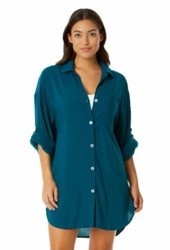 Anne Cole - Women's Button Down Shirt Swimsuit Cover Up