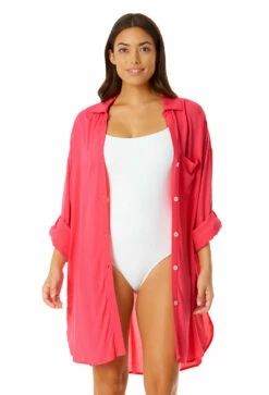 Anne Cole - Women's Button Down Shirt Swimsuit Cover Up -SWIMSUITS DIRECT Sales 23MC53001 HTPK 1564 FRONT