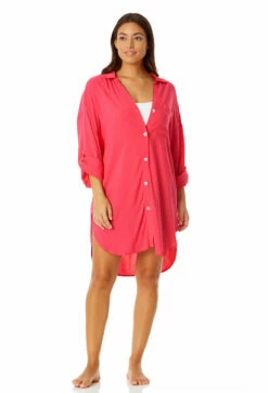 Anne Cole - Women's Button Down Shirt Swimsuit Cover Up -SWIMSUITS DIRECT Sales 23MC53001 HTPK 1574