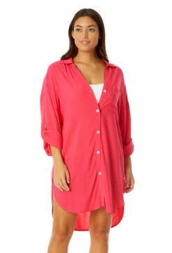 Anne Cole - Women's Button Down Shirt Swimsuit Cover Up -SWIMSUITS DIRECT Sales 23MC53001 HTPK 1574 FRONT