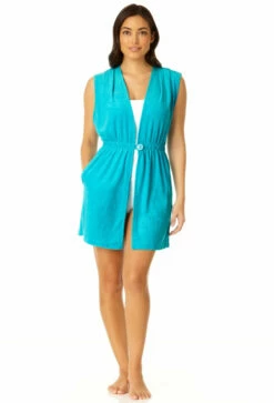 Anne Cole - Women's Terry Cloth Robe Swimsuit Cover Up -SWIMSUITS DIRECT Sales 23MC54301 TURQ