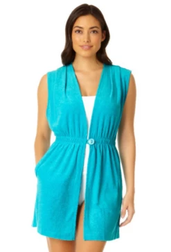 Anne Cole - Women's Terry Cloth Robe Swimsuit Cover Up -SWIMSUITS DIRECT Sales 23MC54301 TURQ 13
