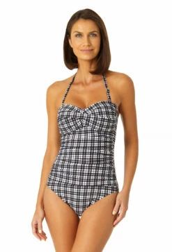 Anne Cole - Women's Twist Front Shirred One Piece Swimsuit -SWIMSUITS DIRECT Sales 23MO00583 BKWH 0291 FRONT