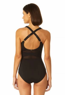 Anne Cole - Women's Mesh High Neck One Piece Swimsuit -SWIMSUITS DIRECT Sales 23MO03601 BLK 1031 BACK