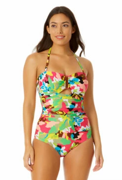 Anne Cole - Women's Strapless Bandeau Keyhole Shirred One Piece Swimsuit -SWIMSUITS DIRECT Sales 23MO03765 MULT 264 FRONT