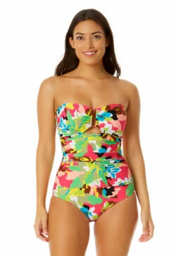 Anne Cole - Women's Strapless Bandeau Keyhole Shirred One Piece Swimsuit