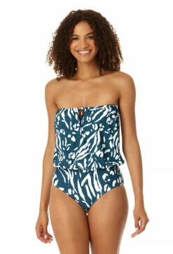 Anne Cole - Women's Strapless Blouson Keyhole One Piece Swimsuit -SWIMSUITS DIRECT Sales 23MO06157 BLWH 1232 FRONT