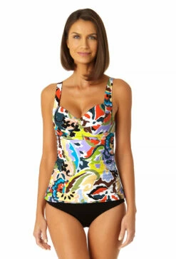 Anne Cole - Women's Retro Twist Front Underwire Tankini Swim Top -SWIMSUITS DIRECT Sales 23MT23461 MULT MYMB36001 BLK 0824 FRONT
