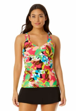 Anne Cole - Women's Easy Ring Tri Tankini Swim Top -SWIMSUITS DIRECT Sales 23MT24665 MULT MYMB41401 BLK 806 FRONT