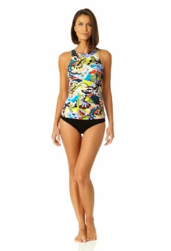 Anne Cole - Women's Front Wrap High Neck Keyhole Tankini Swim Top -SWIMSUITS DIRECT Sales 23MT24961 MULT MYMB36001 BLK 0211