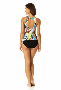 Anne Cole - Women's Front Wrap High Neck Keyhole Tankini Swim Top -SWIMSUITS DIRECT Sales 23MT24961 MULT MYMB36001 BLK 0222