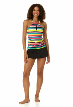 Anne Cole - Women's Center Tab High Neck Tankini Swim Top -SWIMSUITS DIRECT Sales 23MT29584 MULT MYMB41401 BLK 2031