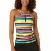 Anne Cole - Women's Center Tab High Neck Tankini Swim Top -SWIMSUITS DIRECT Sales 23MT29584 MULT MYMB41401 BLK 2031 FRONT