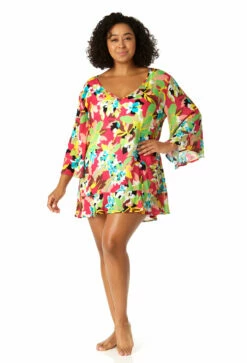 Anne Cole Plus - Women's Flounce V Neck Tunic Swimsuit Cover Up 8 Anne Cole Plus - Women's Flounce V Neck Tunic Swimsuit Cover Up -SWIMSUITS DIRECT Sales 23PC51065 MULT 2228