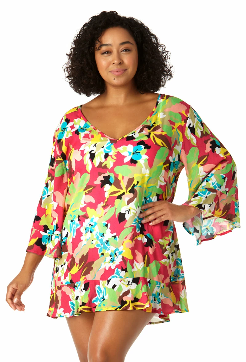 Anne Cole Plus - Women's Flounce V Neck Tunic Swimsuit Cover Up 3 Anne Cole Plus - Women's Flounce V Neck Tunic Swimsuit Cover Up