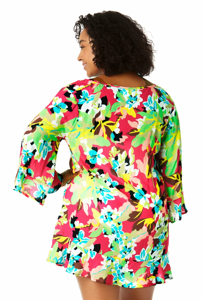 Anne Cole Plus - Women's Flounce V Neck Tunic Swimsuit Cover Up 4 Anne Cole Plus - Women's Flounce V Neck Tunic Swimsuit Cover Up - Image 2