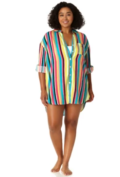 Anne Cole Plus - Women's Button Down Shirt Swimsuit Cover Up 8 Anne Cole Plus - Women's Button Down Shirt Swimsuit Cover Up -SWIMSUITS DIRECT Sales 23PC53084 MULT