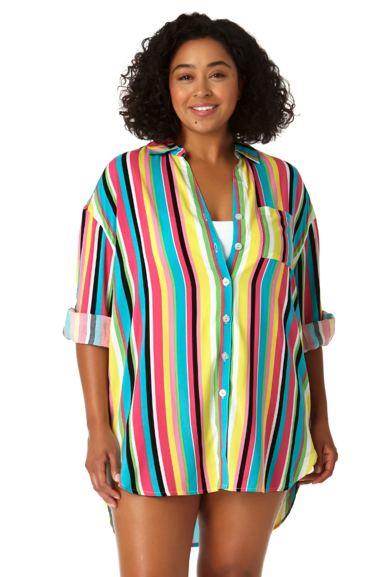 Anne Cole Plus - Women's Button Down Shirt Swimsuit Cover Up 3 Anne Cole Plus - Women's Button Down Shirt Swimsuit Cover Up